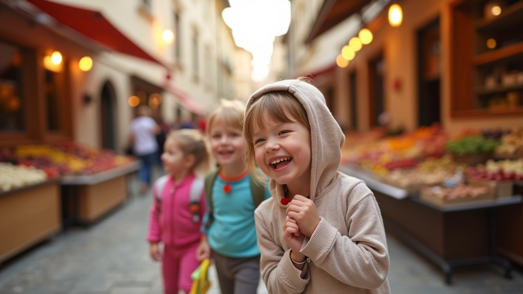 Dzieci badają nową europejską destynację, pełne energii i radości