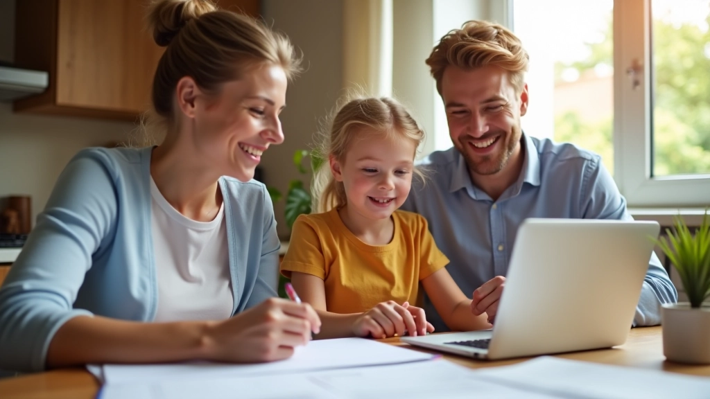 Rodzina planująca budżet wakacyjny w domu