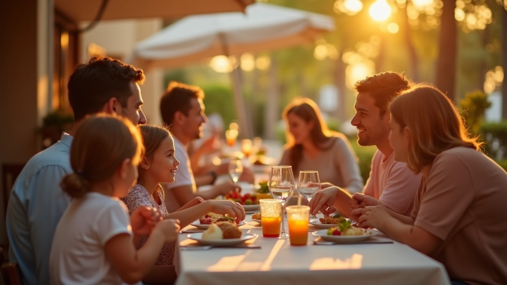 Rodzina siedzi w małej kawiarni, cieszy się posiłkami bez obaw o budżet