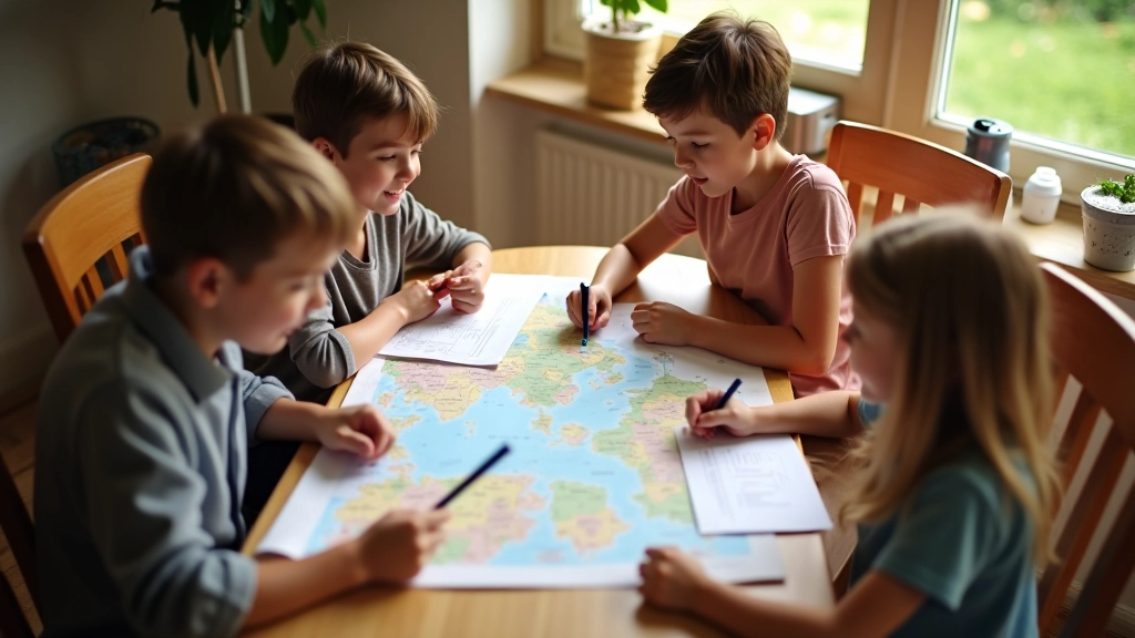 Rodzina przygotowuje się do wakacji, rozłożone dokumenty rezerwacji i mapy podróży na stole