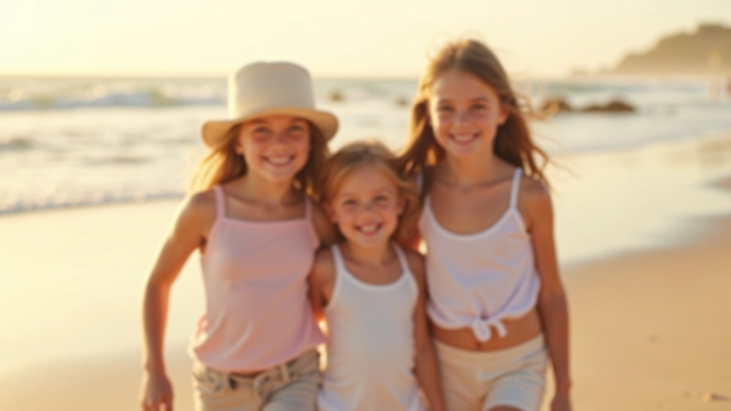 Rodzina z dziećmi ciesząca się wakacjami na plaży, wszyscy uśmiechnięci w słonecznym dniu