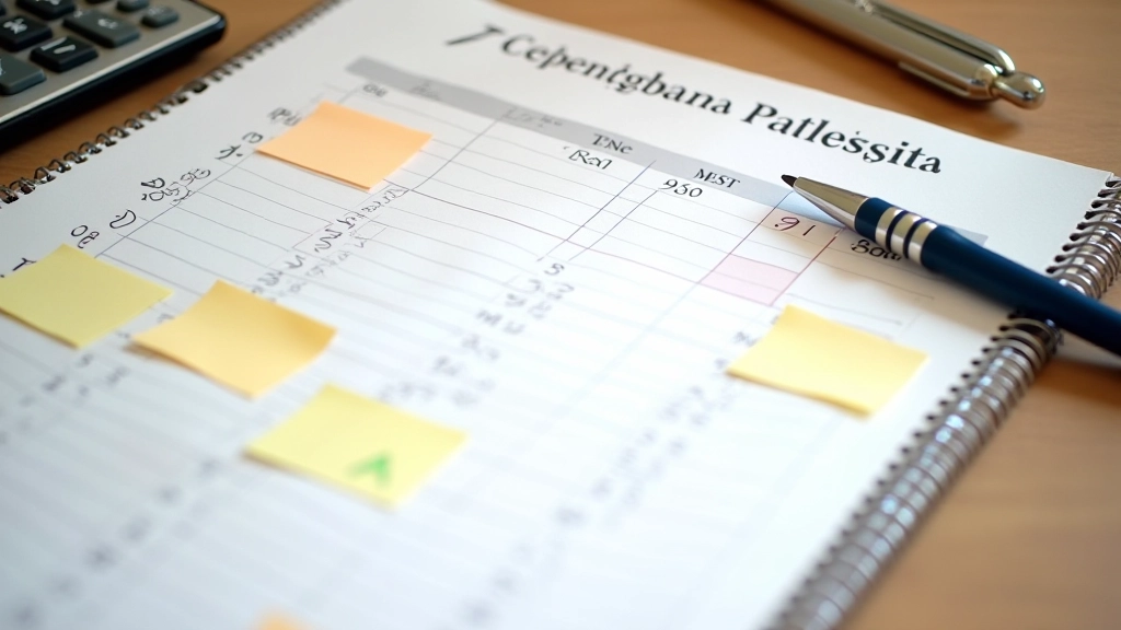 Kalendarz z zaznaczonymi datami ofert poza sezonem, kolorowe notatki ze szacunkami budżetu