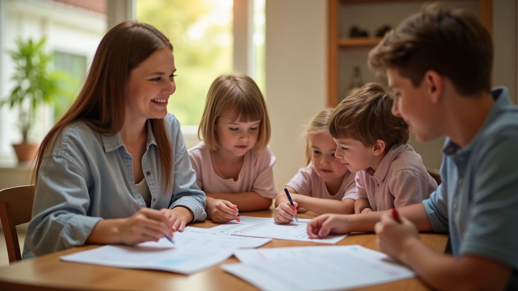 Rodzina planująca wakacje przy stole