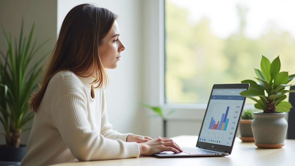 Kobieta wskazująca na wykresy i diagramy wydatków w arkuszu kalkulacyjnym na ekranie laptopa
